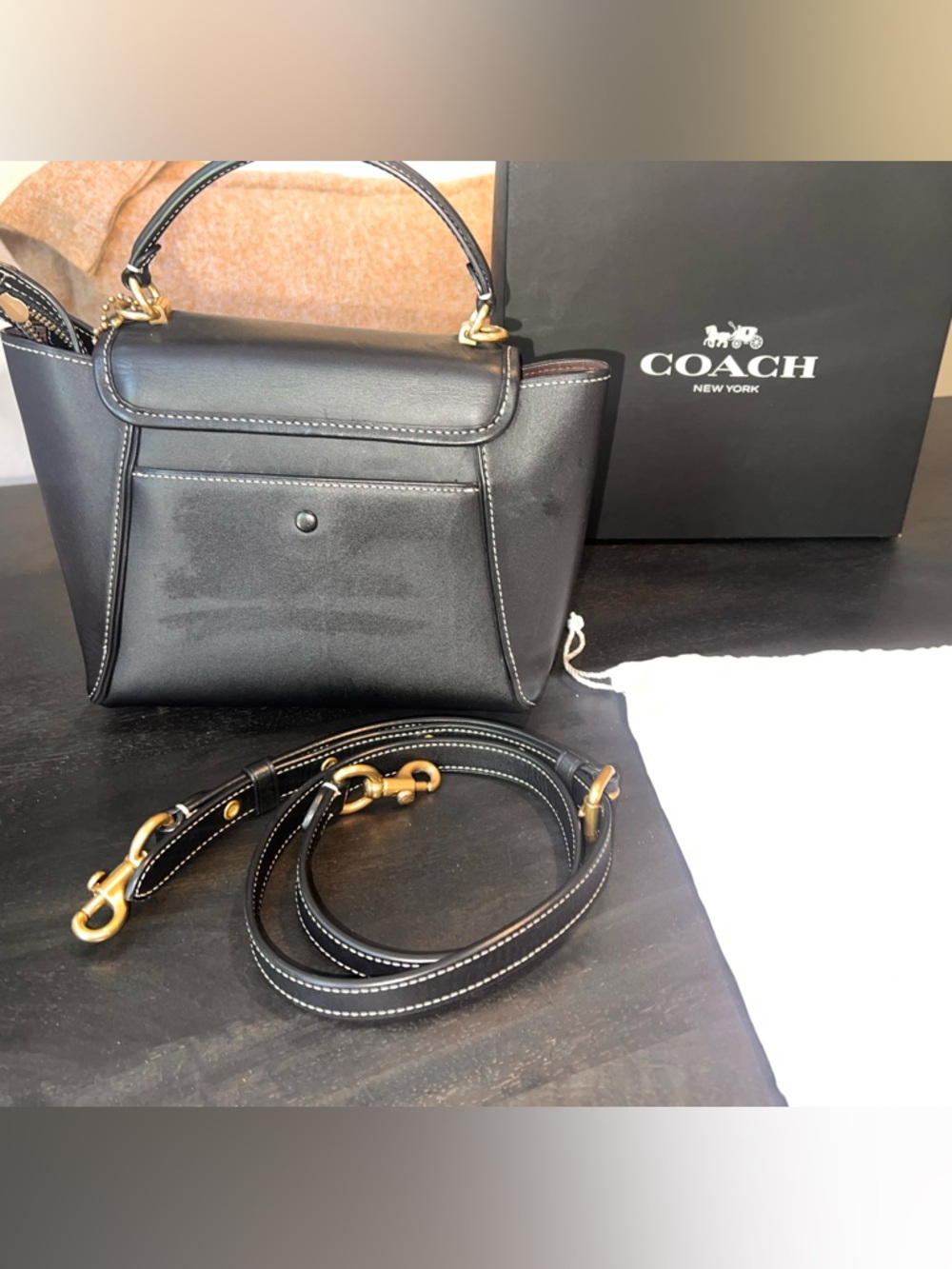 Coach Courier Carryall Leather Tote Bag Black Gold Hardware Crossbody - Picture 5 of 11